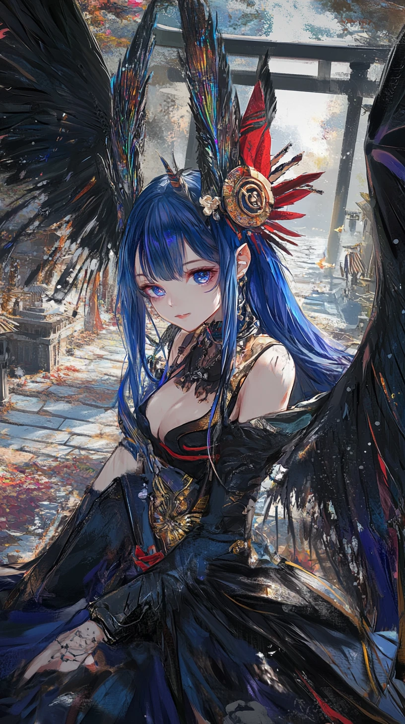 Chica de anime de pelo azul con atuendo futurista y coleta larga