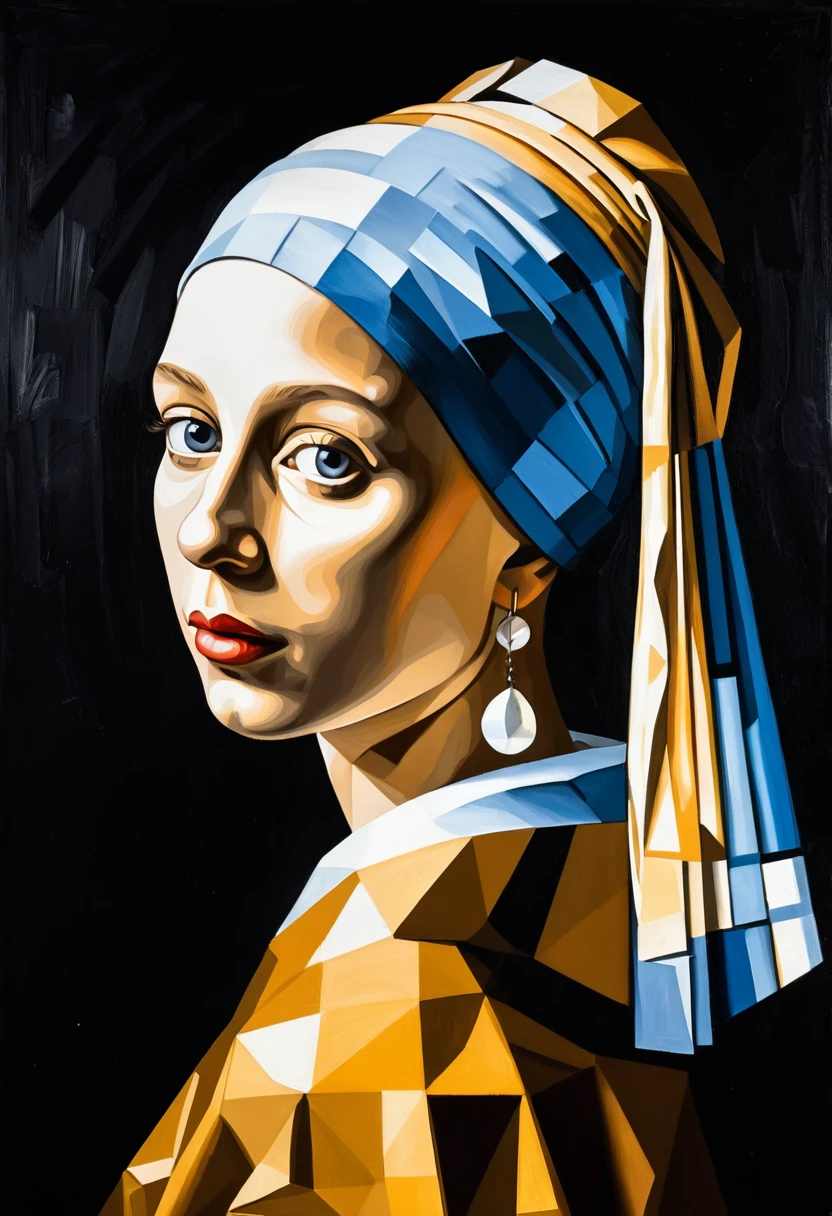 Reinterpretação cubista do retrato da garota com brinco de pérola
