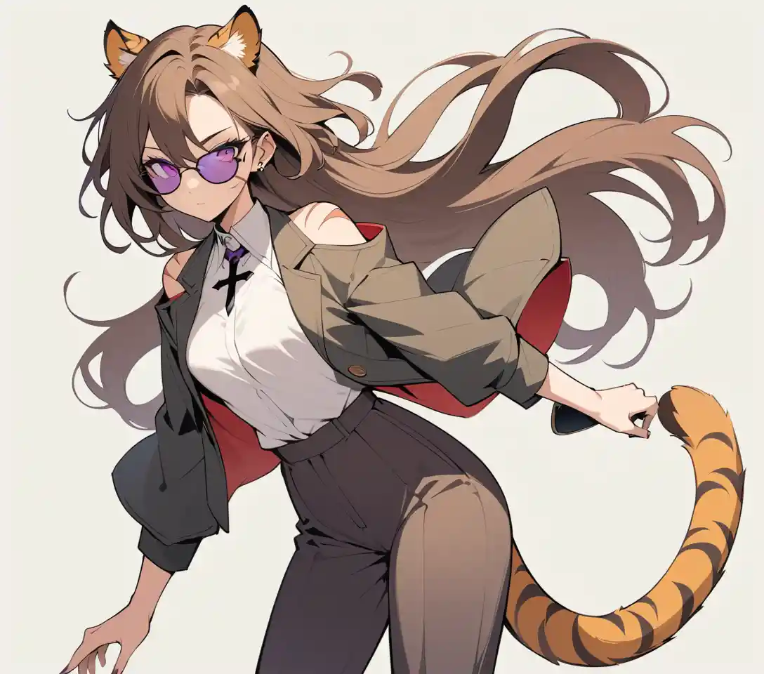 Misteriosa mujer tigre con ojos violetas y cicatrices