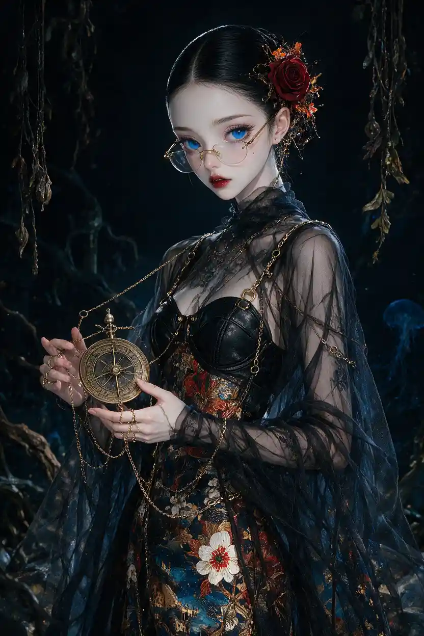 Retrato 3D surreal de uma mulher com óculos