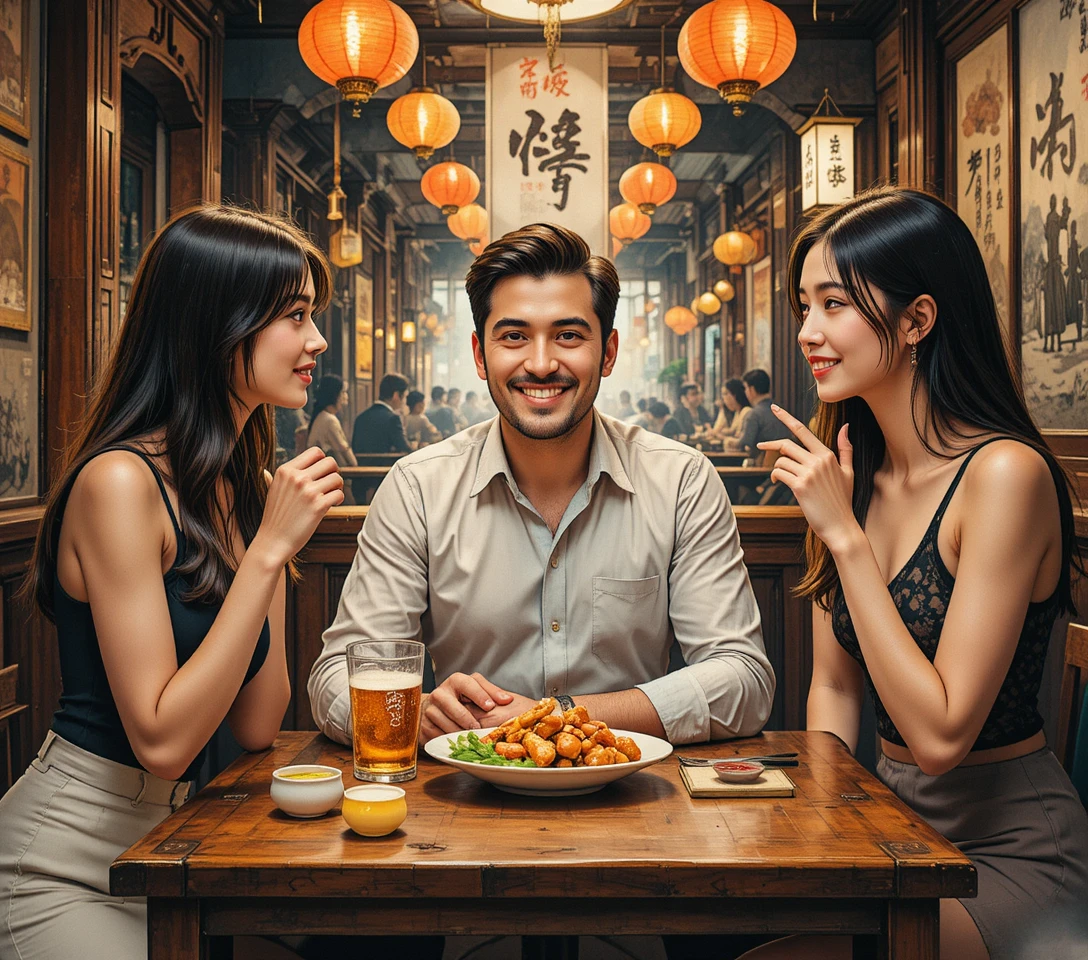 Homme buvant une bière seul dans un bar asiatique cinématographique
