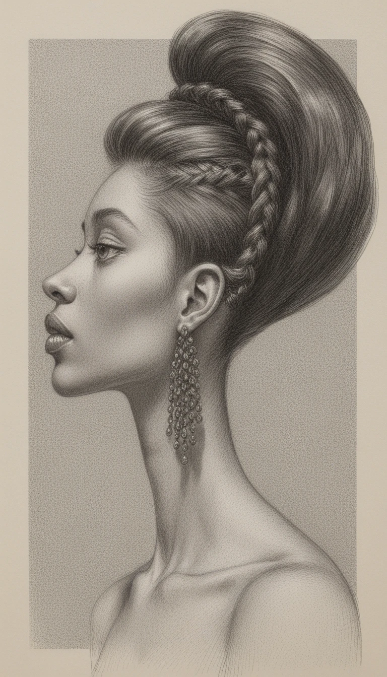 Retrato de perfil de una mujer negra con peinado escultórico