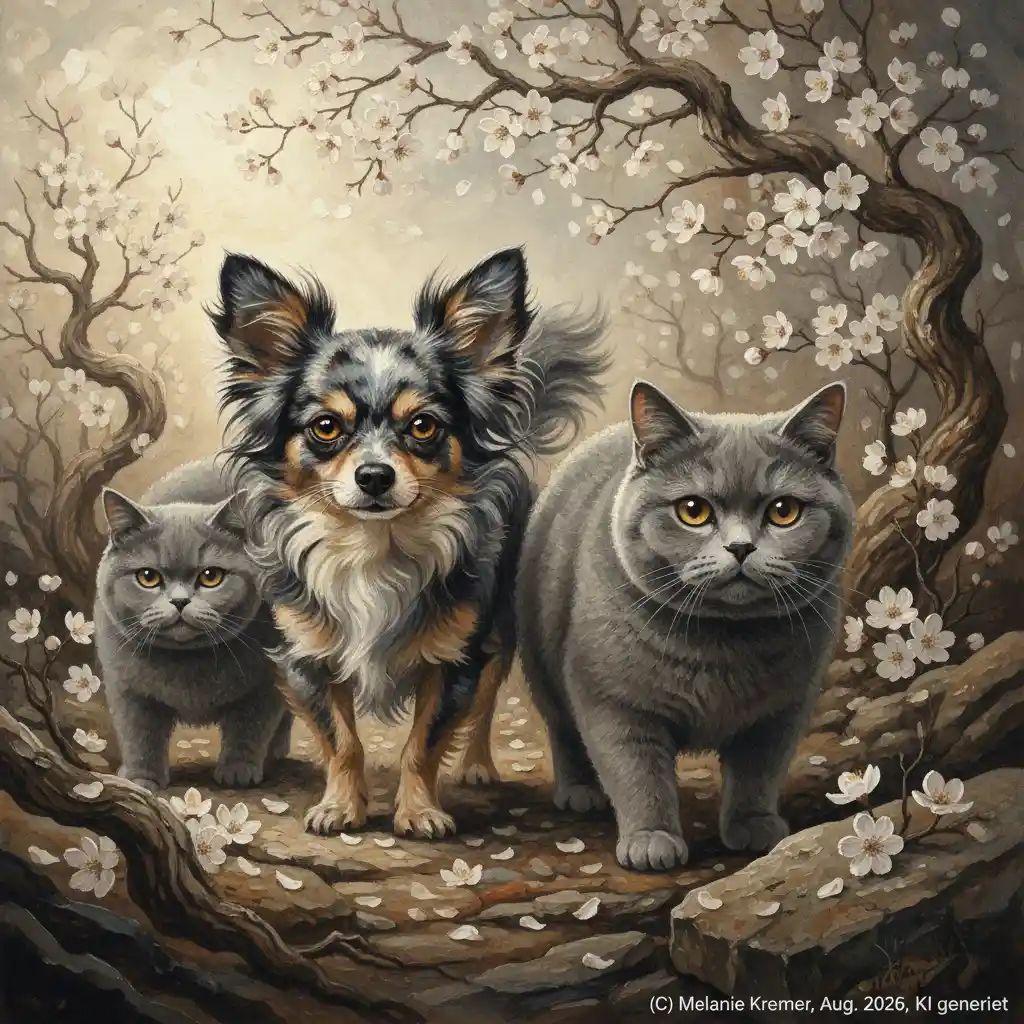 Chihuahua And British Shorthair Cats In Rocky Blossoms