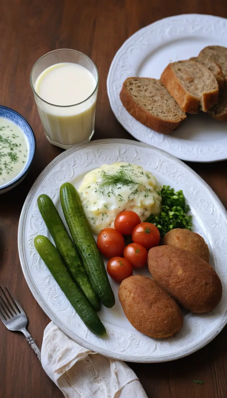 Piatto trompe-l’œil con crocchette di patate e verdure fresche
