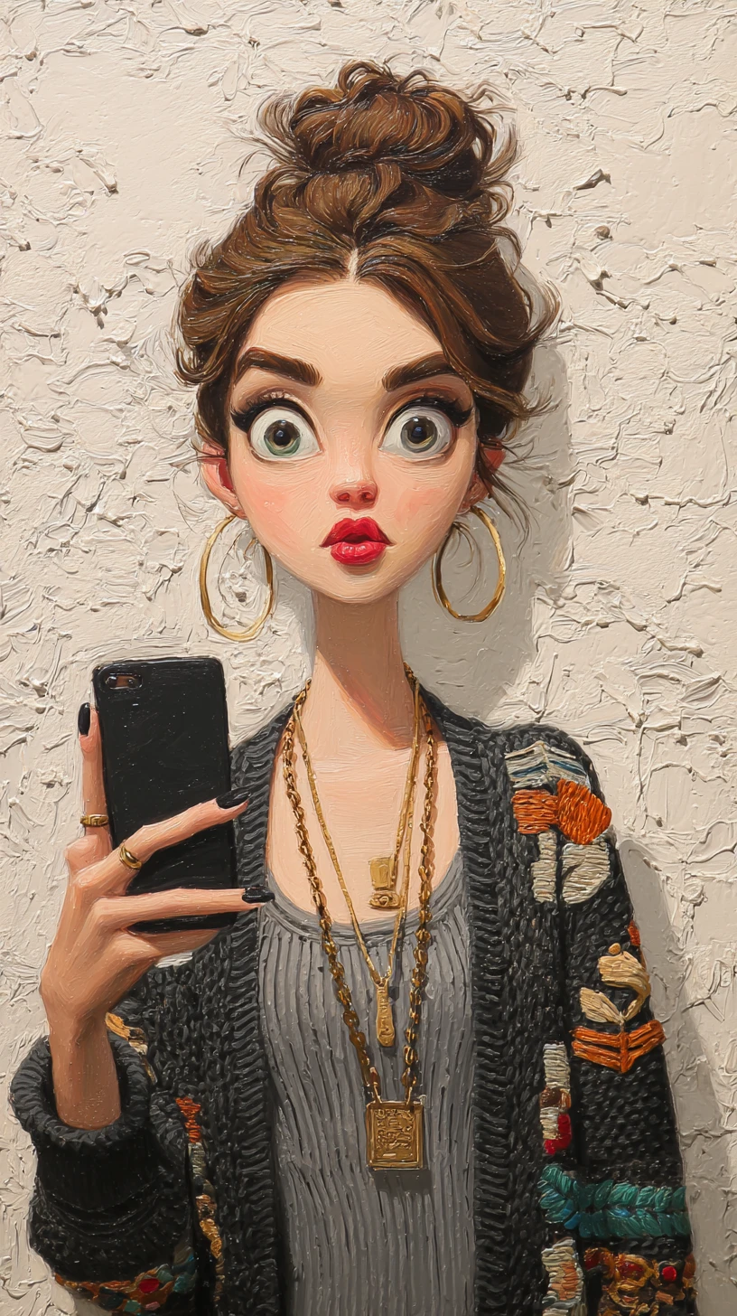 Pop surreal woman taking a selfie with smartphone