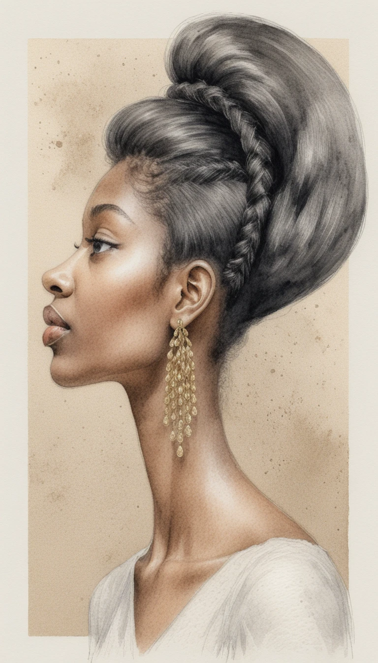 Retrato de perfil de una mujer negra con peinado escultórico