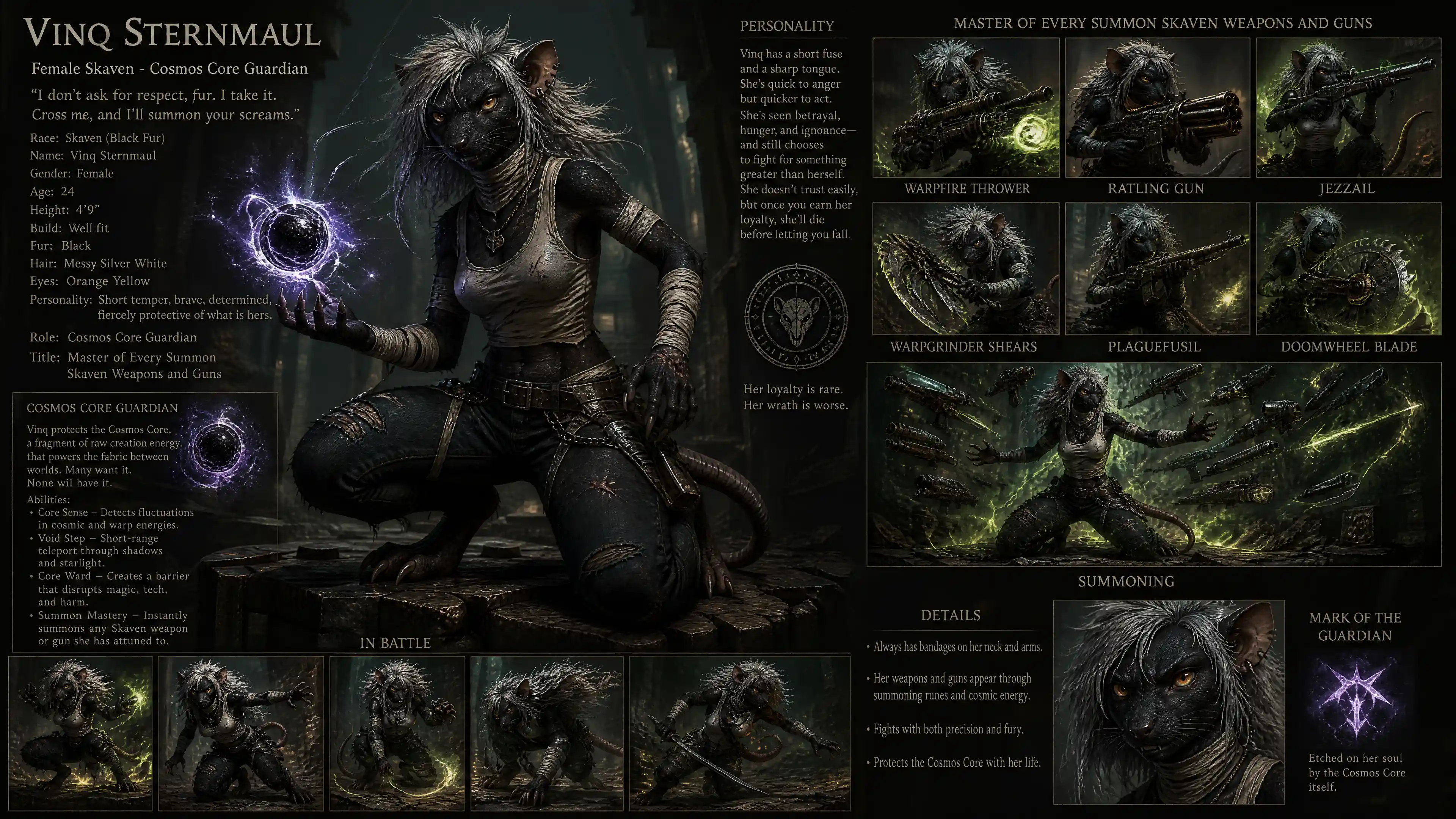 Anthropomorphic female rat warrior with bandages and jeans