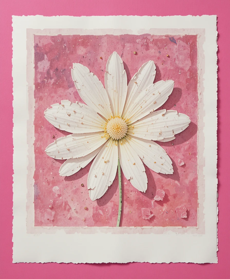 Colagem de flores em estêncil sobre fundo rosa pink pastel