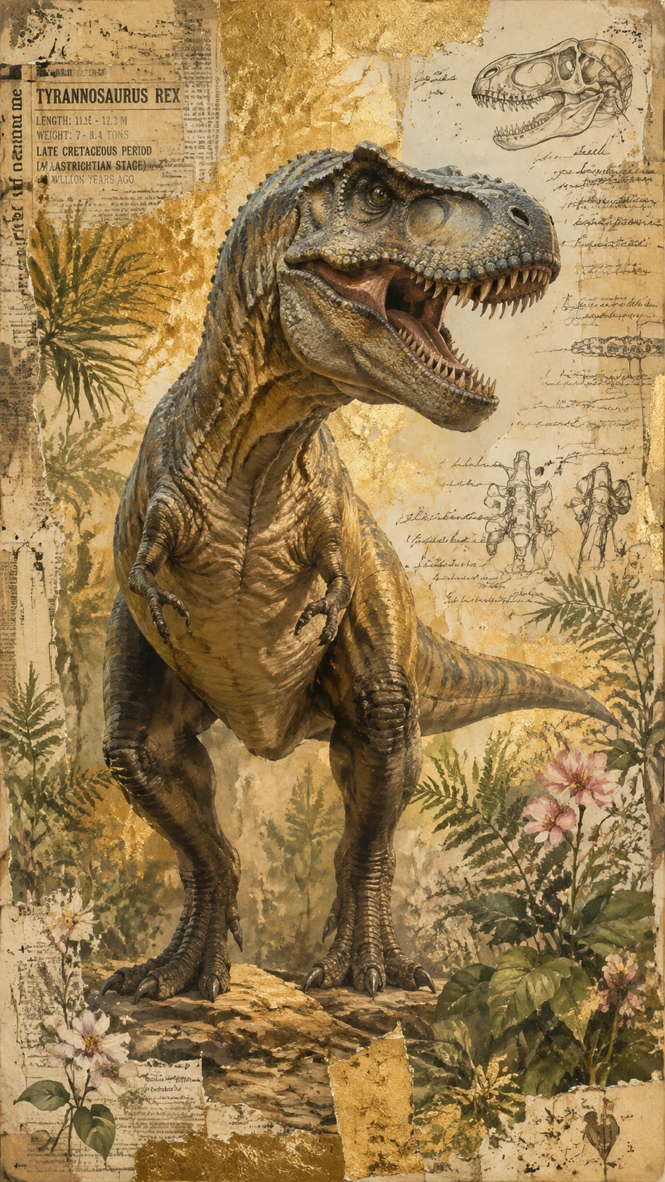Full body tyrannosaurus rex in a lush prehistoric landscape