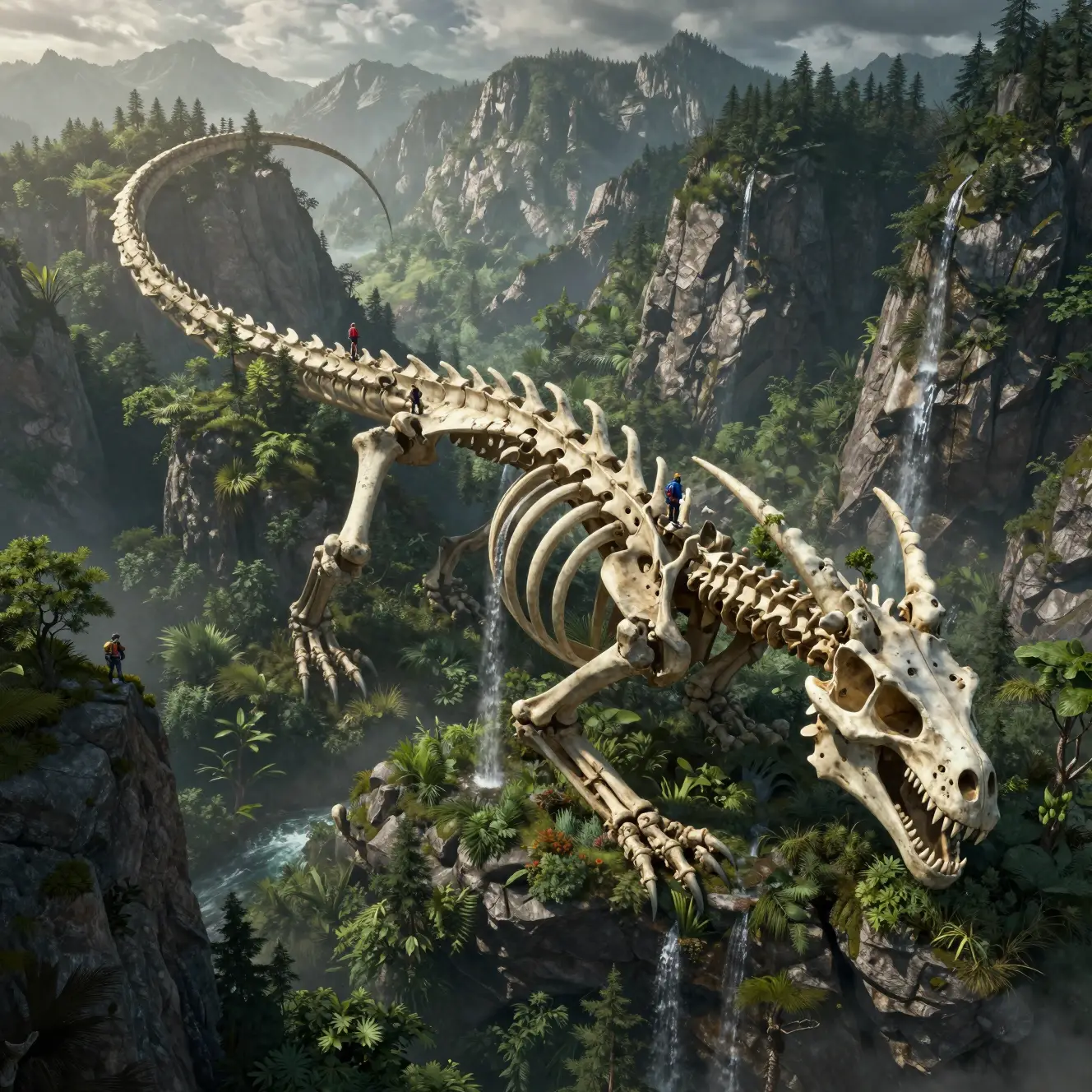 Cordilheira de Esqueleto de Dragão Ancestral Atravessando um Continente Imenso