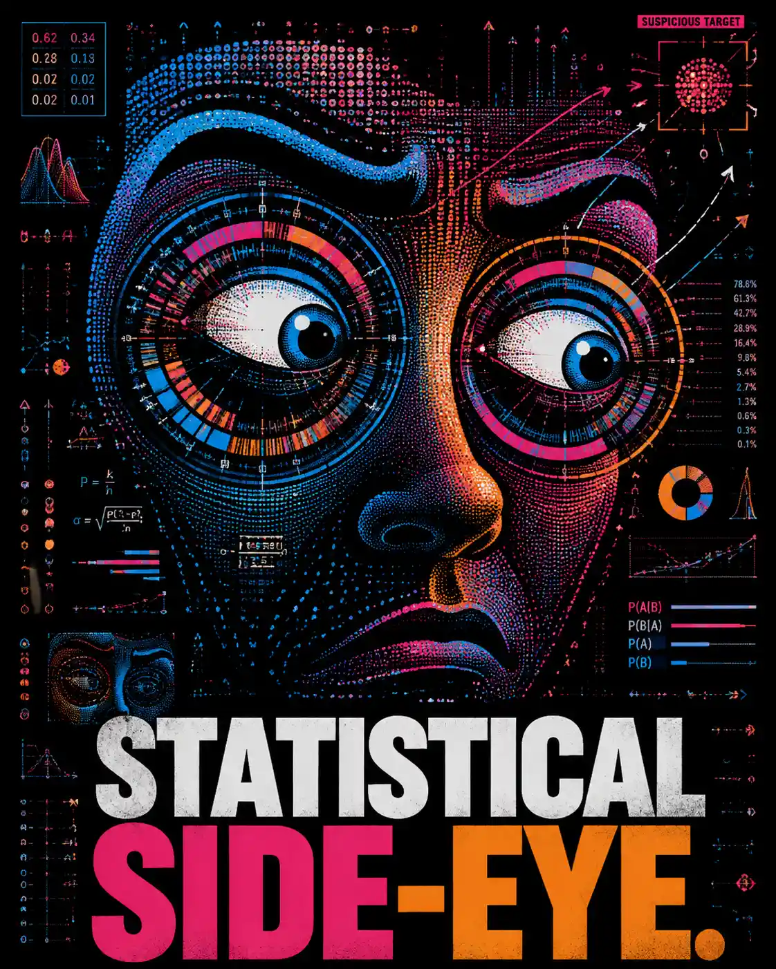 Rostro de emoji surreal construido con visualizaciones de datos en espiral