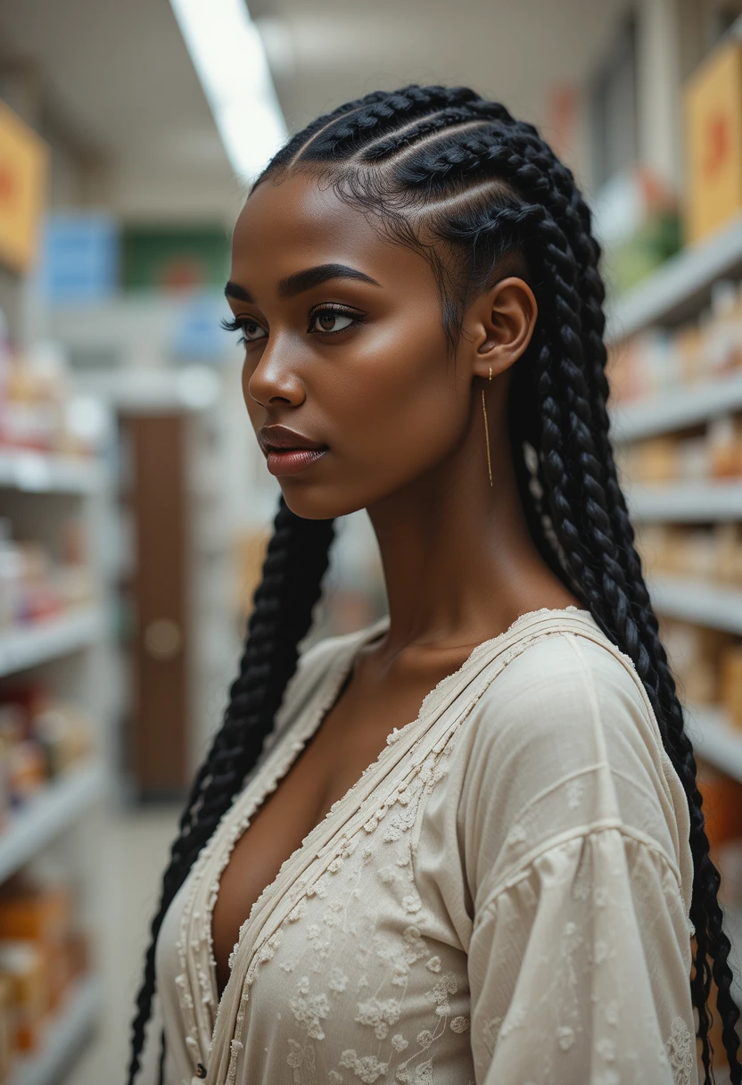 Mannequin de mode faisant ses courses au supermarché pendant son jour de congé
