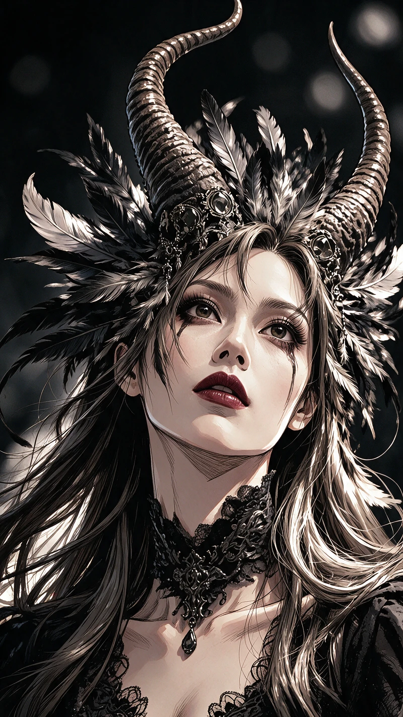 Dark fantasy graphic novel style ink and digital illustration