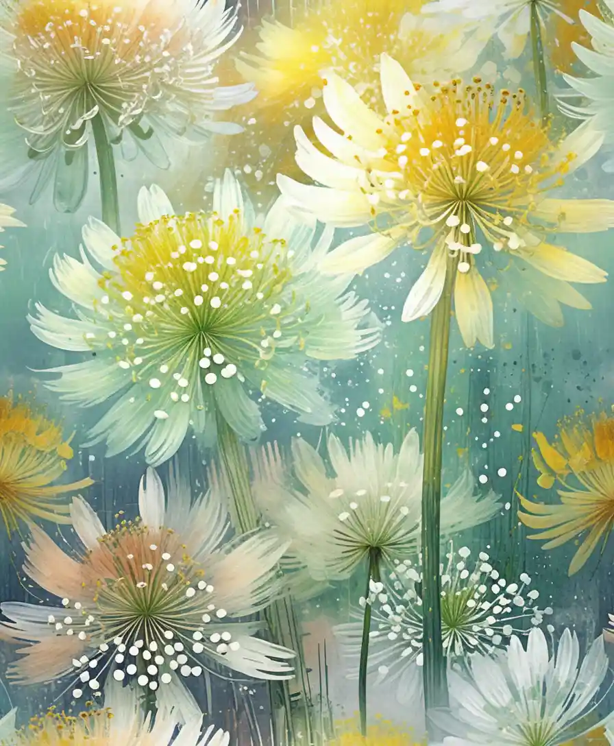 Agapanto bianco e fiori di campo su sfondo blu scuro