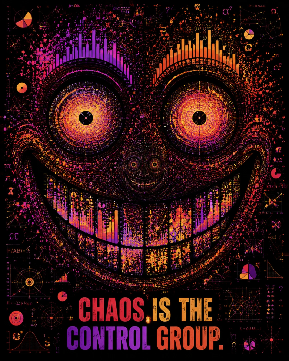Chaotic data driven smiley face in vivid neon colors