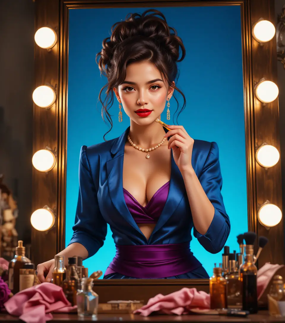 Mulher CGI confiante de blazer azul sob um céu limpo