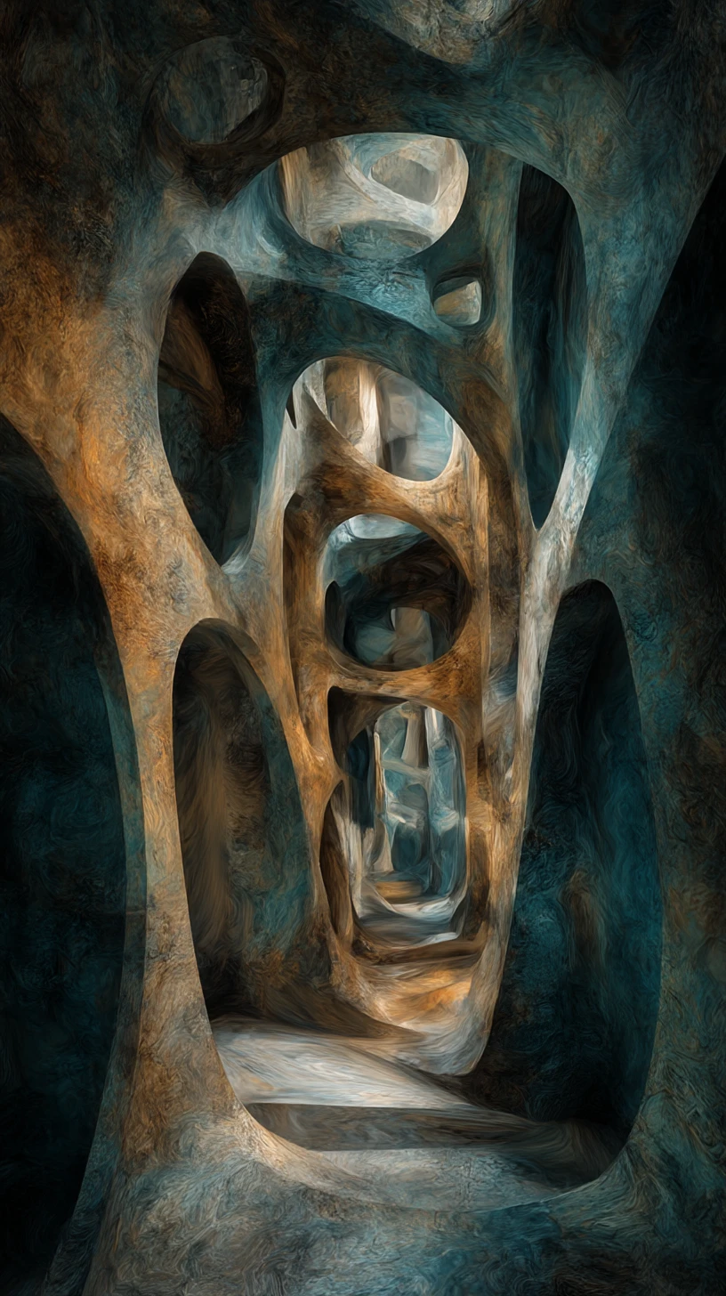 Surreal vaporous figure dissolving beyond a vanished room
