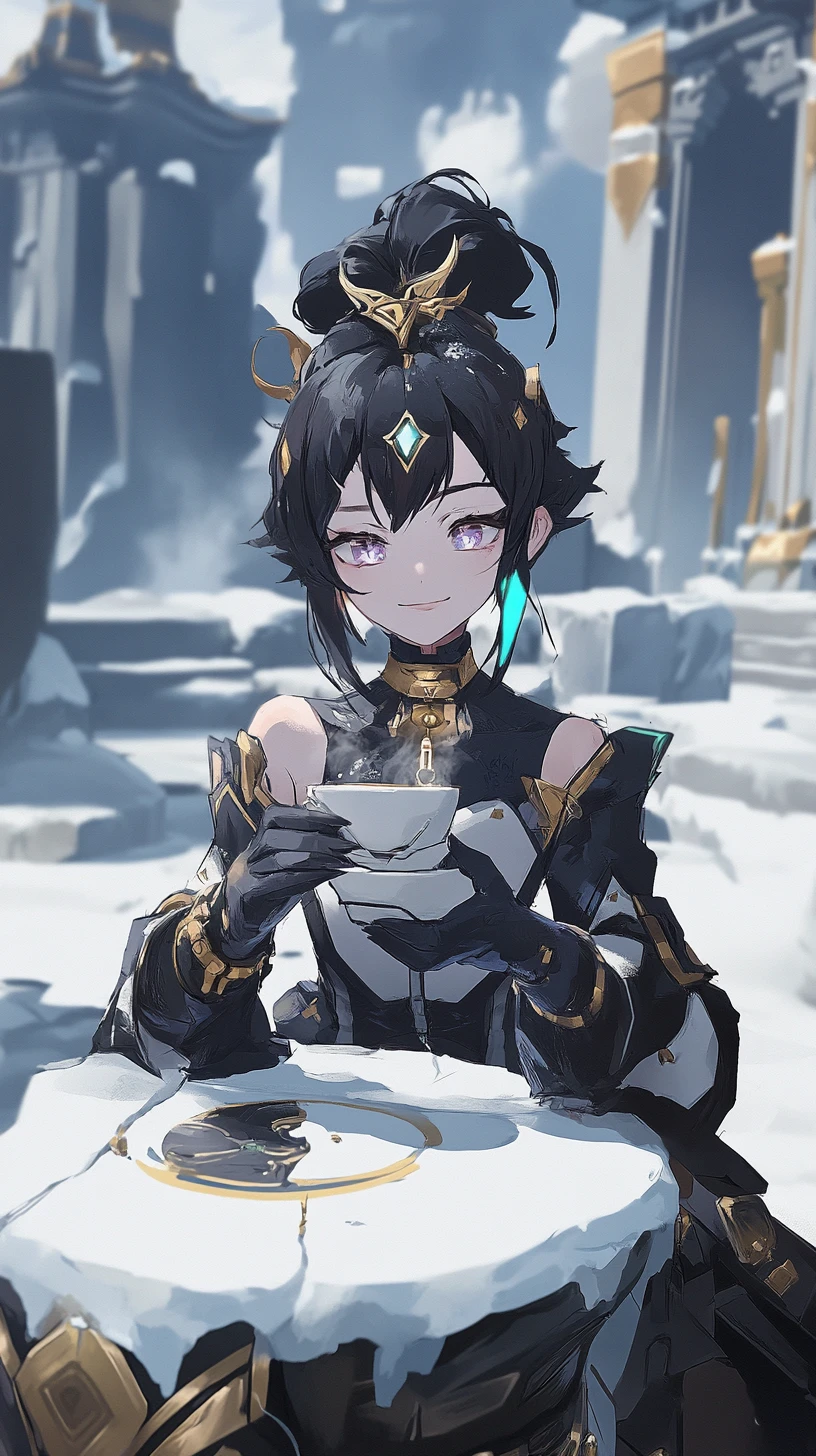 Fille d’anime marchant vers un vaste temple circulaire de pierre