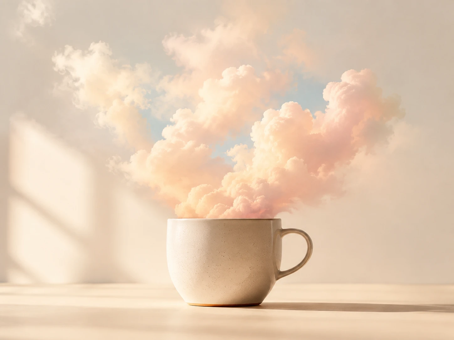 Taza de café minimalista con nube de vapor en tonos pastel