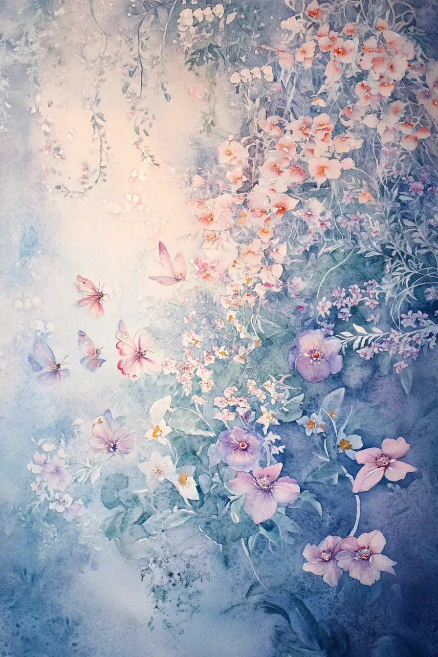 Fées aquarelle oniriques dans un jardin mystique et lumineux
