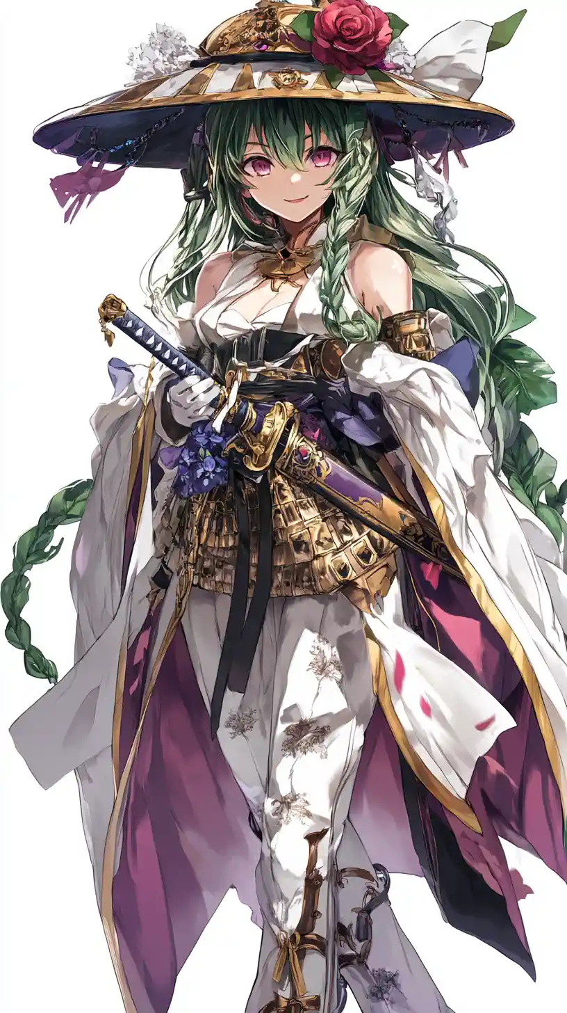 Garota de anime loira em armadura ornamentada com espada