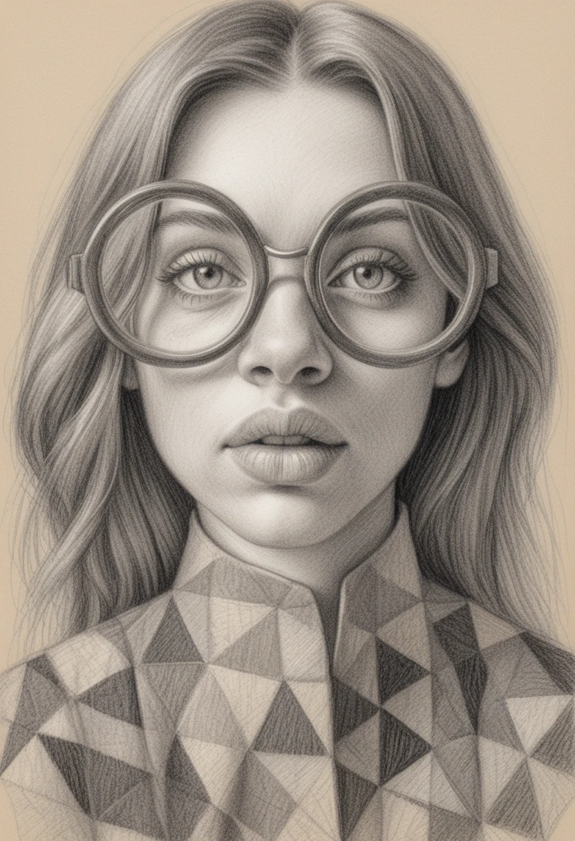 Retrato estilizado en grafito de una joven con gafas grandes