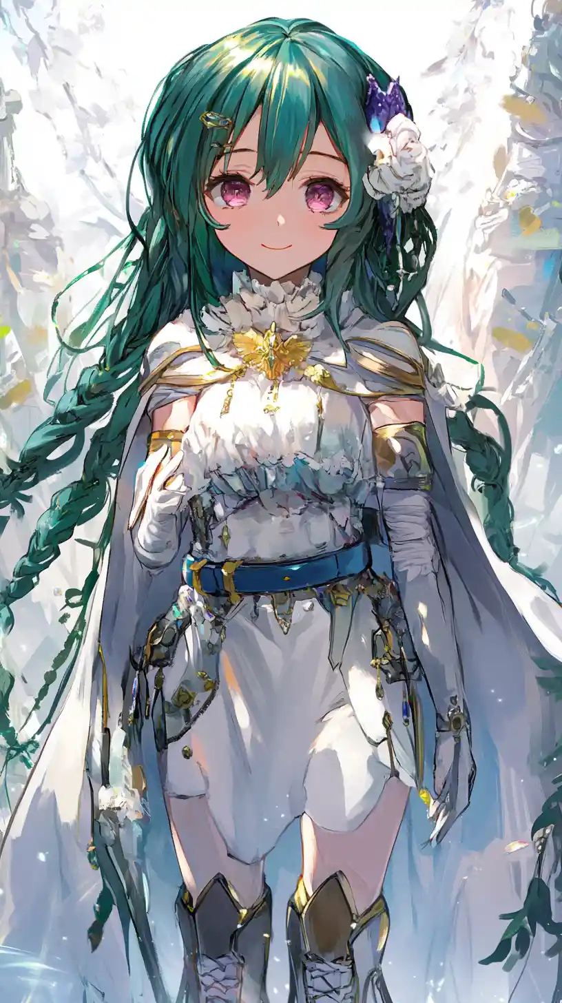 Chica de anime rubia con armadura ornamentada y espada