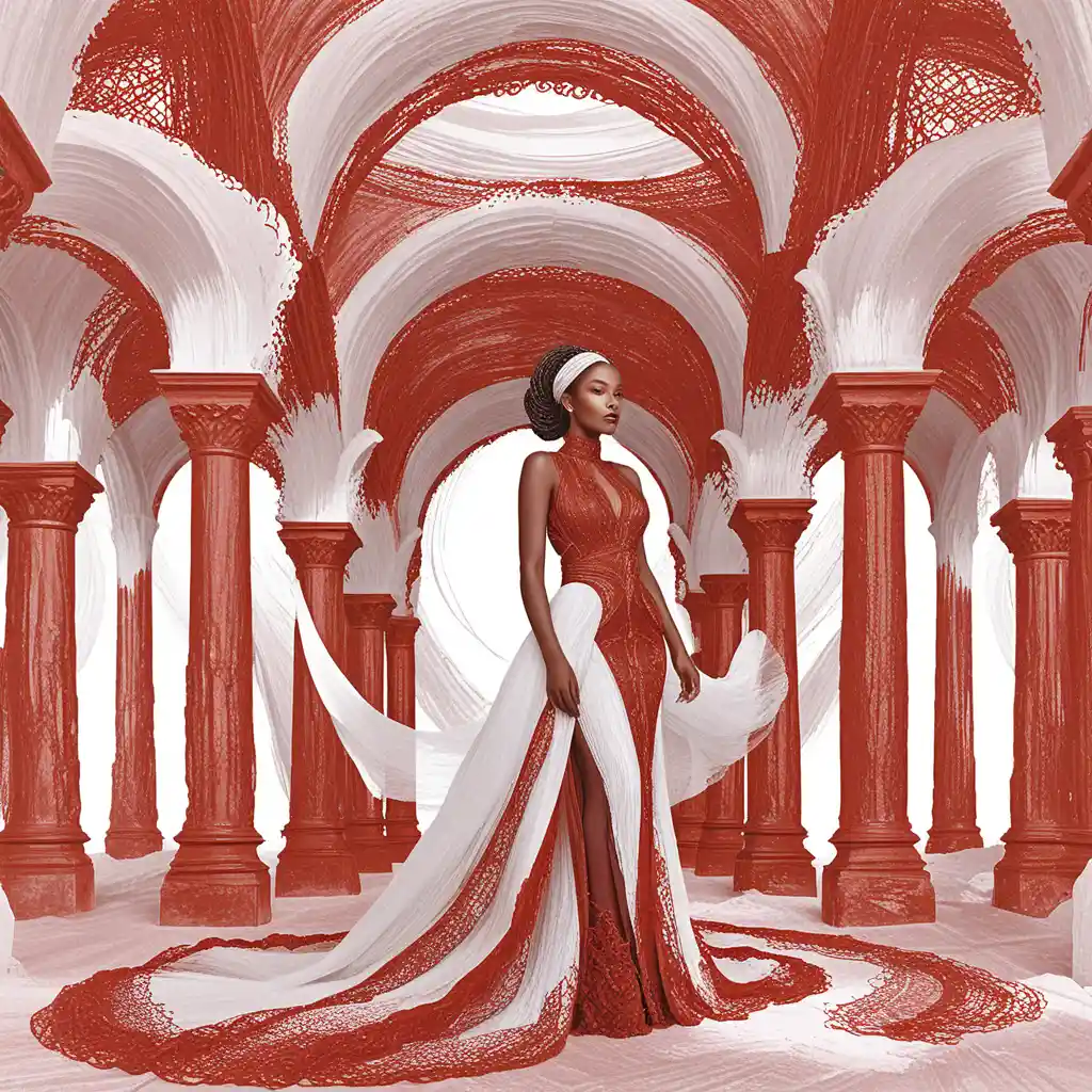 Surreal black woman with architectural braids in ink illustration