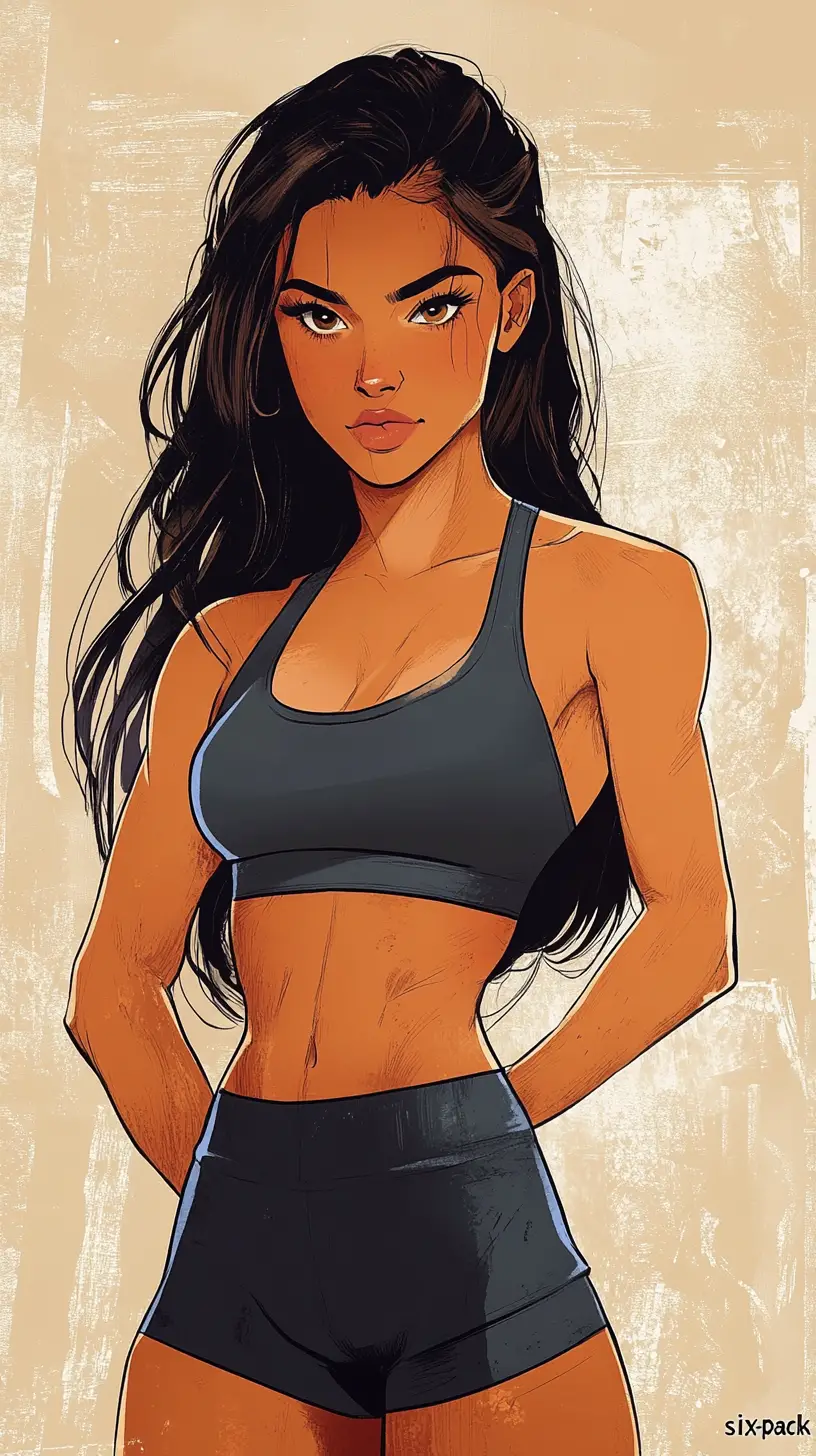 Sportliche Frau als Boxillustration in Tinte und Aquarell
