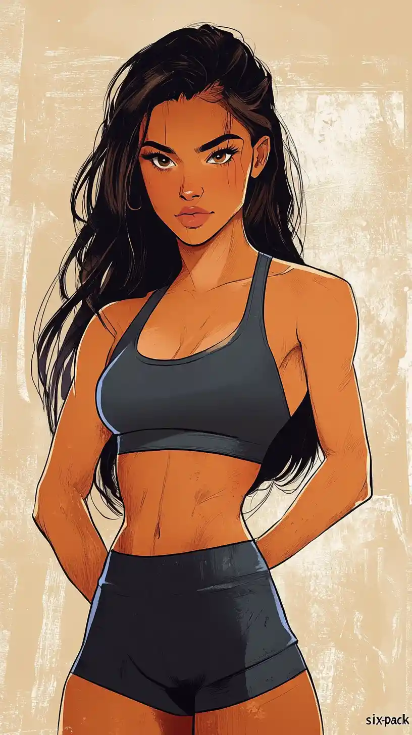 Athletic woman in ink and watercolor boxing illustration