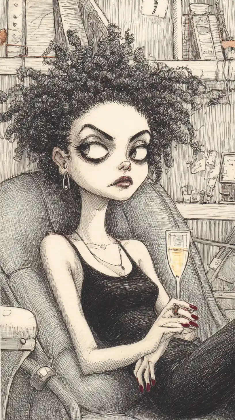 Femme noire détendue sur un canapé avec une coupe de champagne