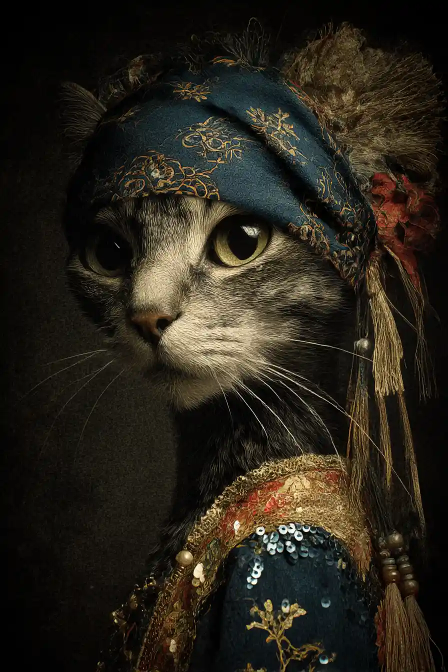 Charmoso gato malhado pirata antropomórfico em estilo punk