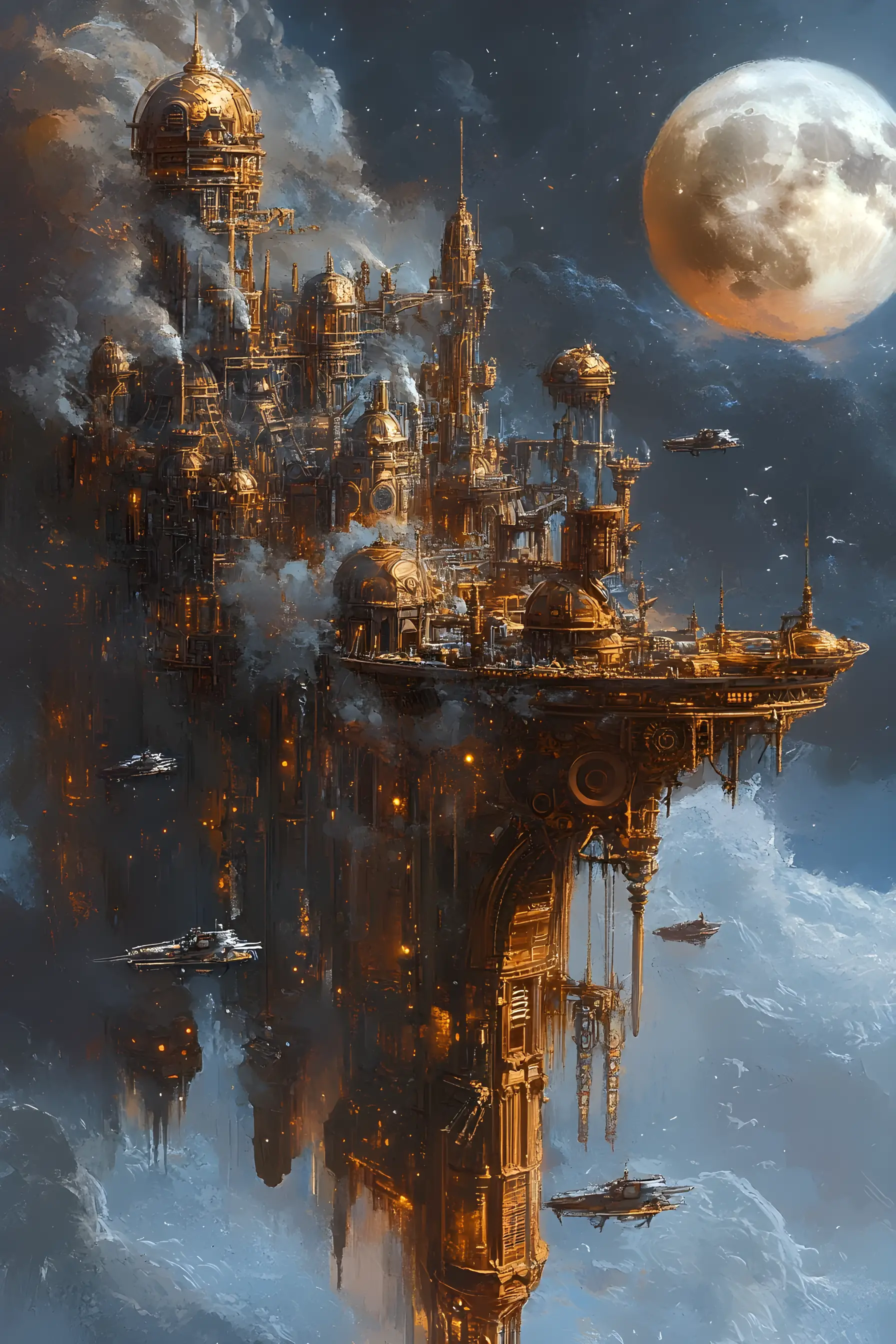 Cidade steampunk nas costas de um dragão colossal adormecido