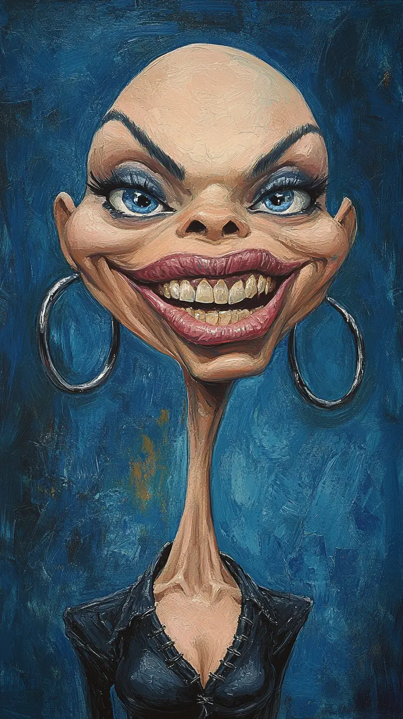 Caricatura de fantasia sombria de uma mulher com pescoço alongado