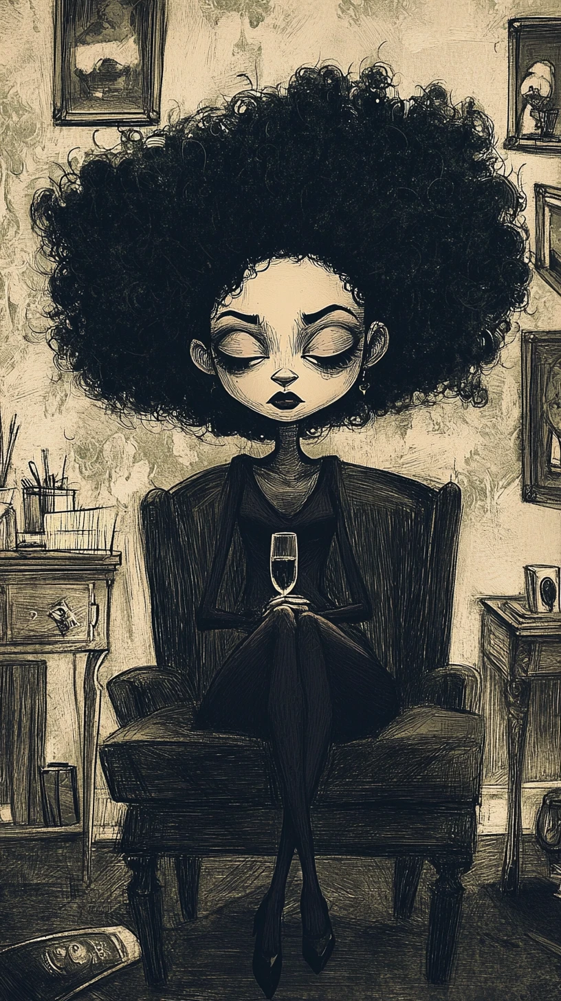 Ilustración de mujer negra relajada reclinada en un sofá oscuro