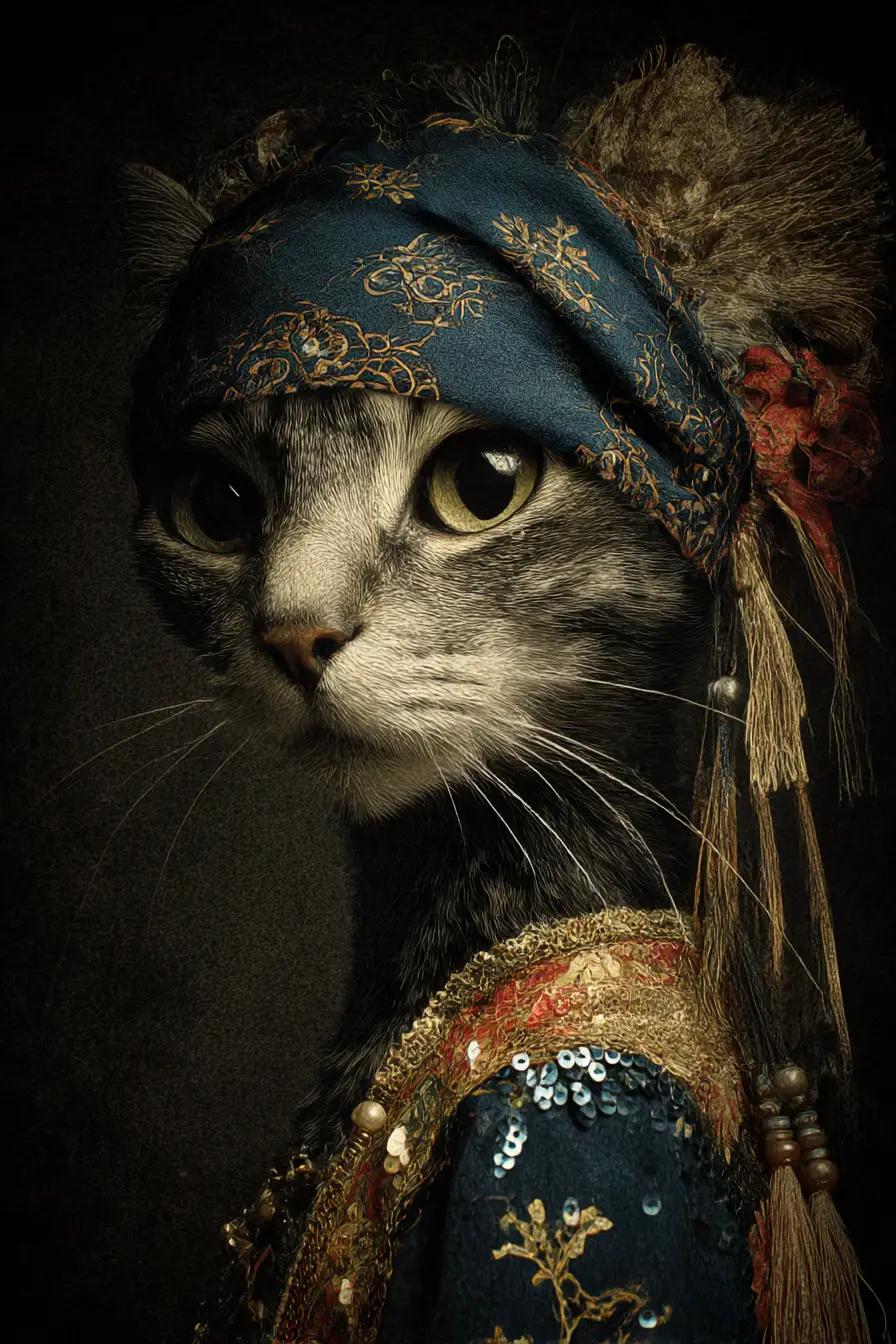Charmoso gato malhado pirata antropomórfico em estilo punk