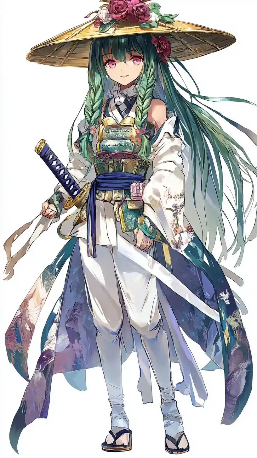 Chica de anime de cabello dorado con armadura ornamentada y espada