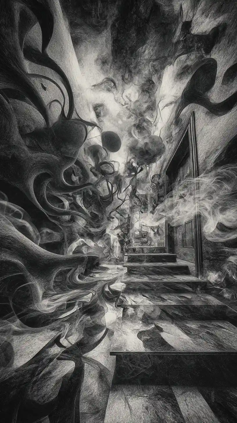 Abstract transition from solid space into vaporous nothingness
