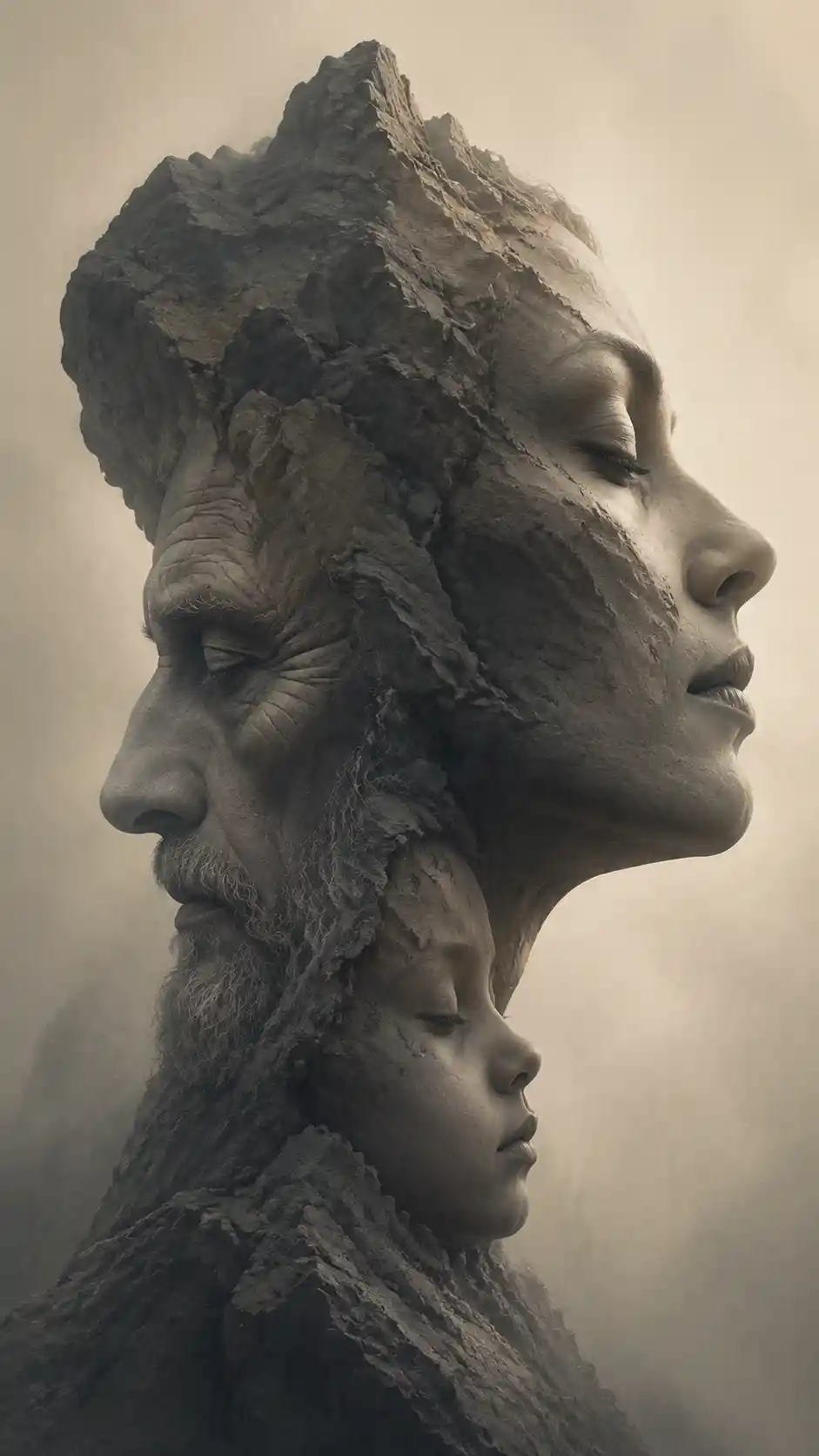 Surreal single structure forming three visual interpretations