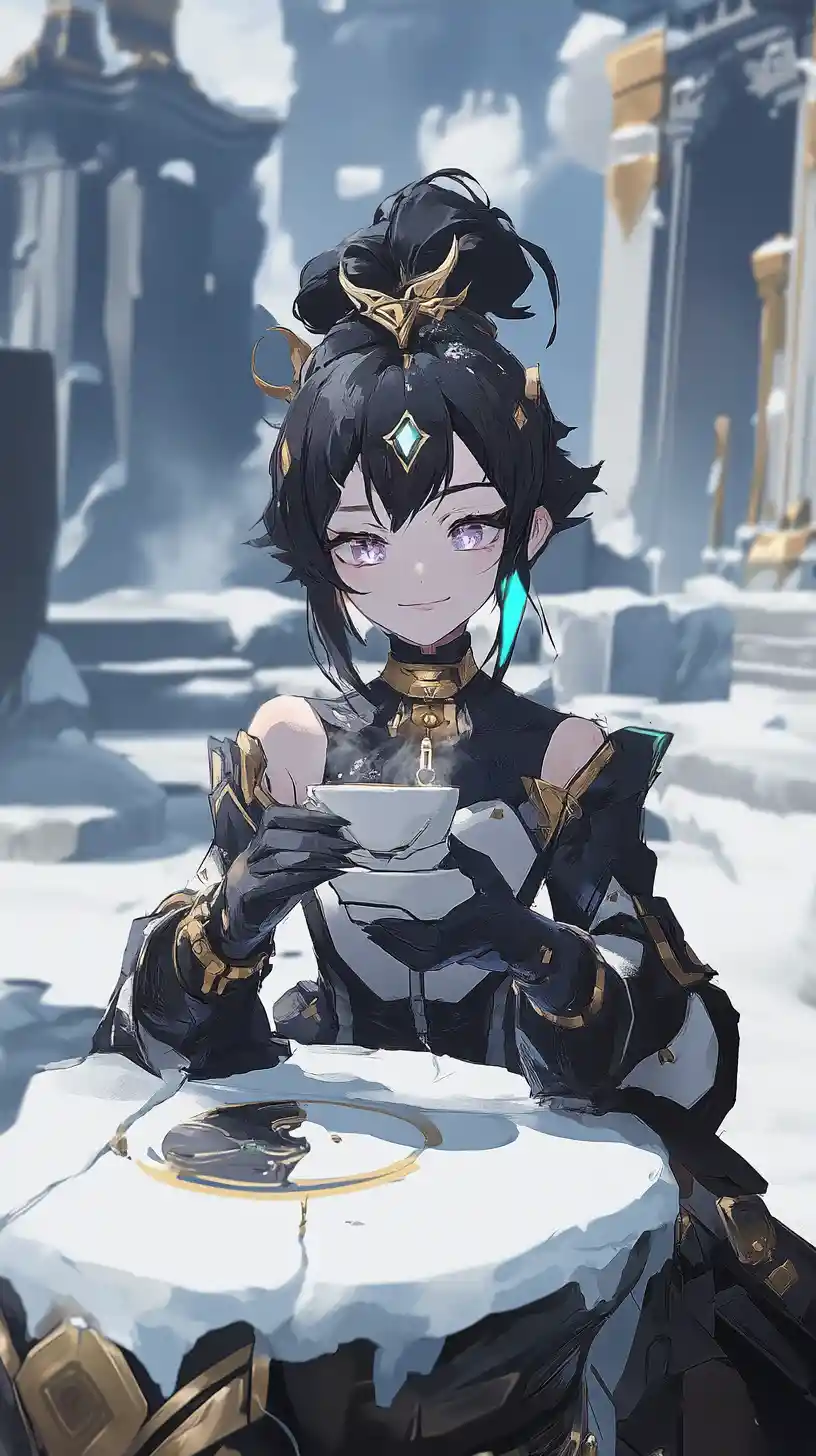 Anime-Mädchen geht auf einen gewaltigen kreisförmigen Steintempel zu