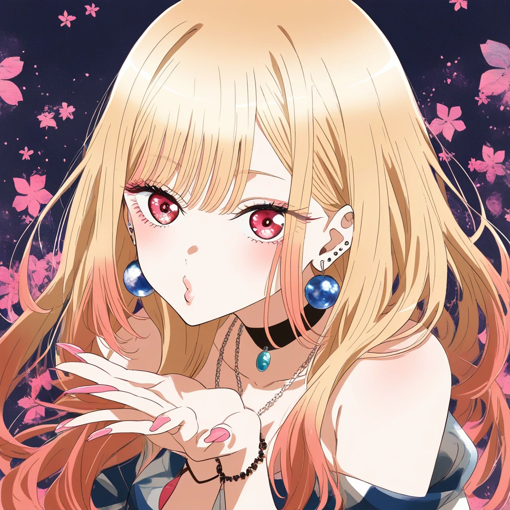Garota de anime soprando um beijo voador brincalhão em estilo aquarela