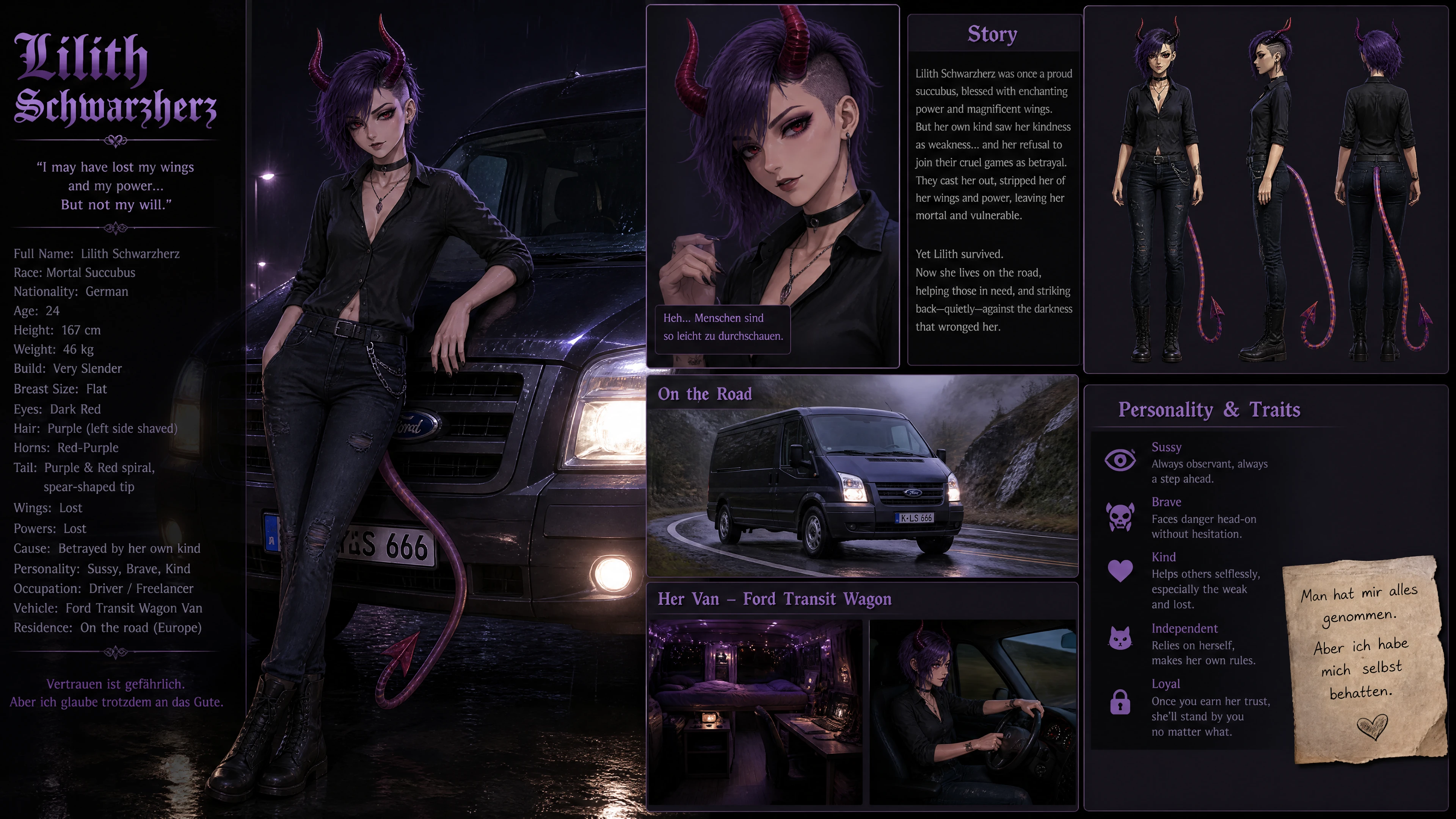 German succubus woman driving a transit van