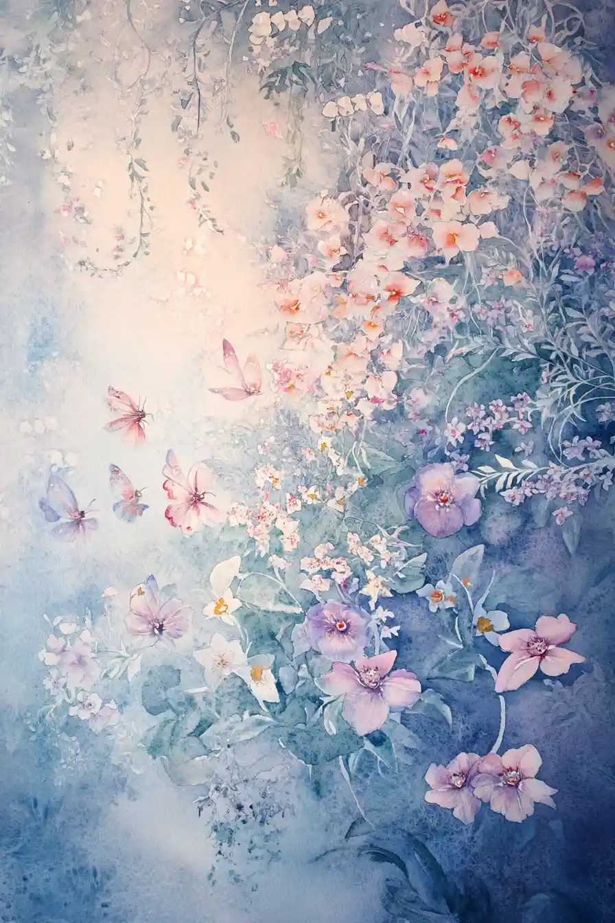 Fées aquarelle oniriques dans un jardin mystique et lumineux