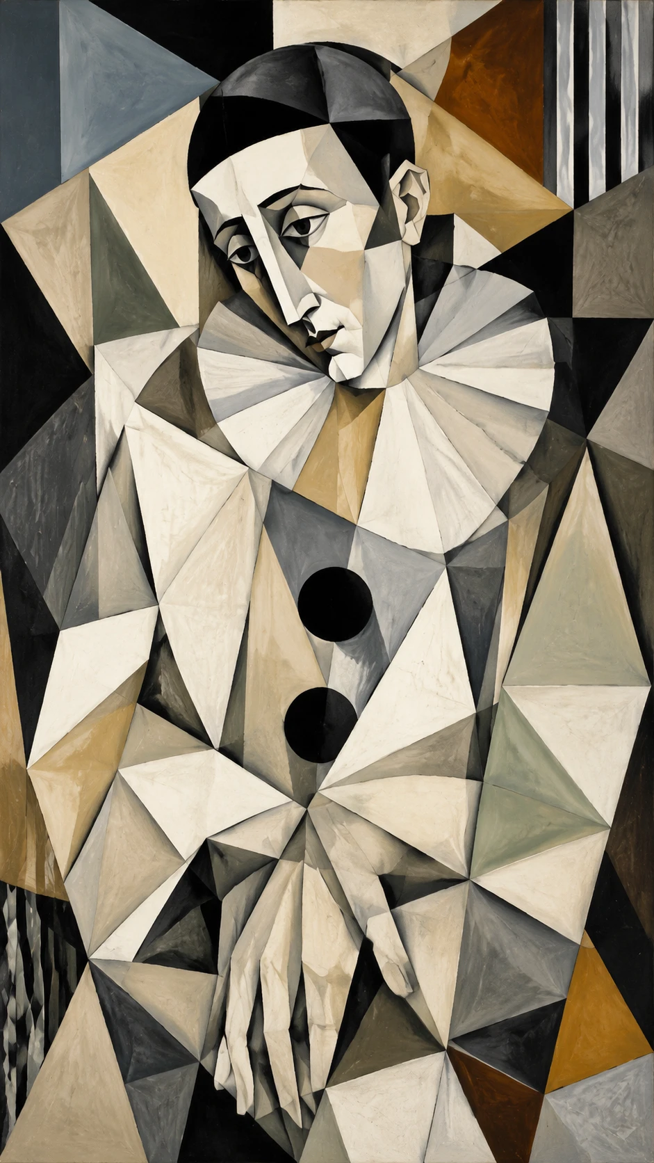 Retrato cubista de um pierrot brincalhão em geometria vibrante