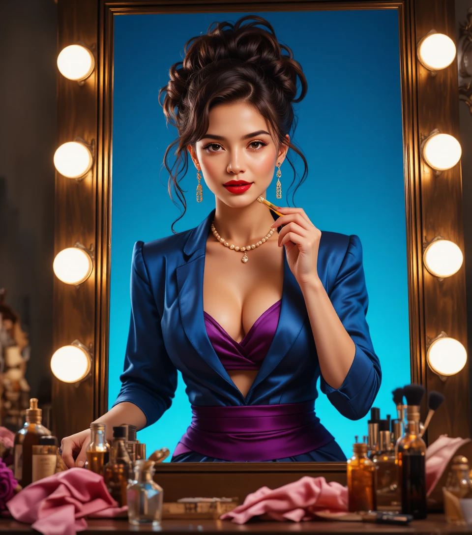 Confident cgi woman in blue blazer against clear sky