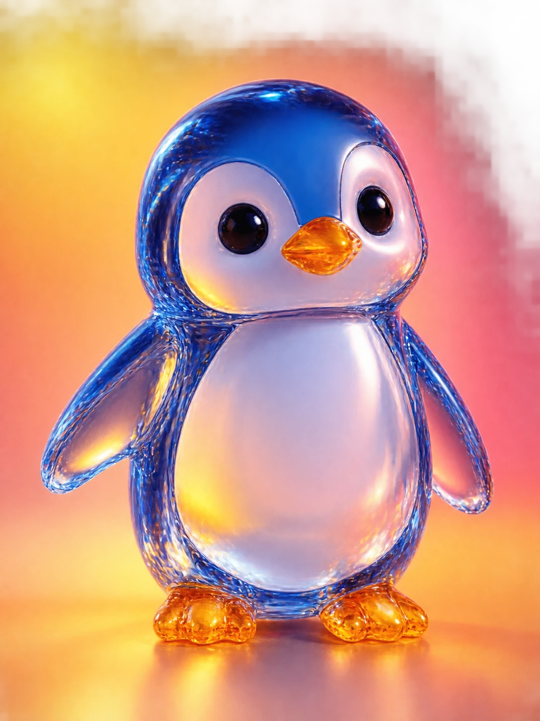 Pinguim transparente fofo em render 3D com fundo em degradê quente
