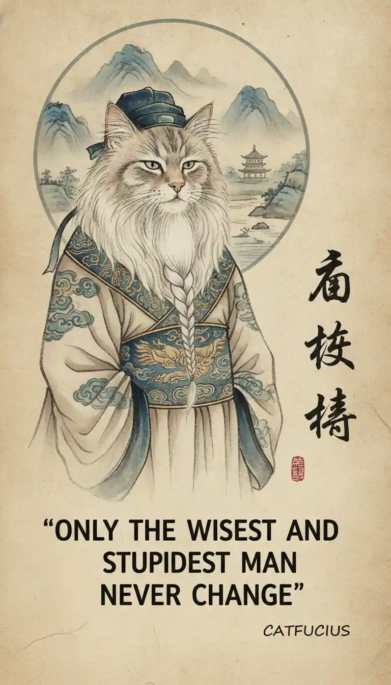 Gatto meme saggio vestito da antico filosofo cinese