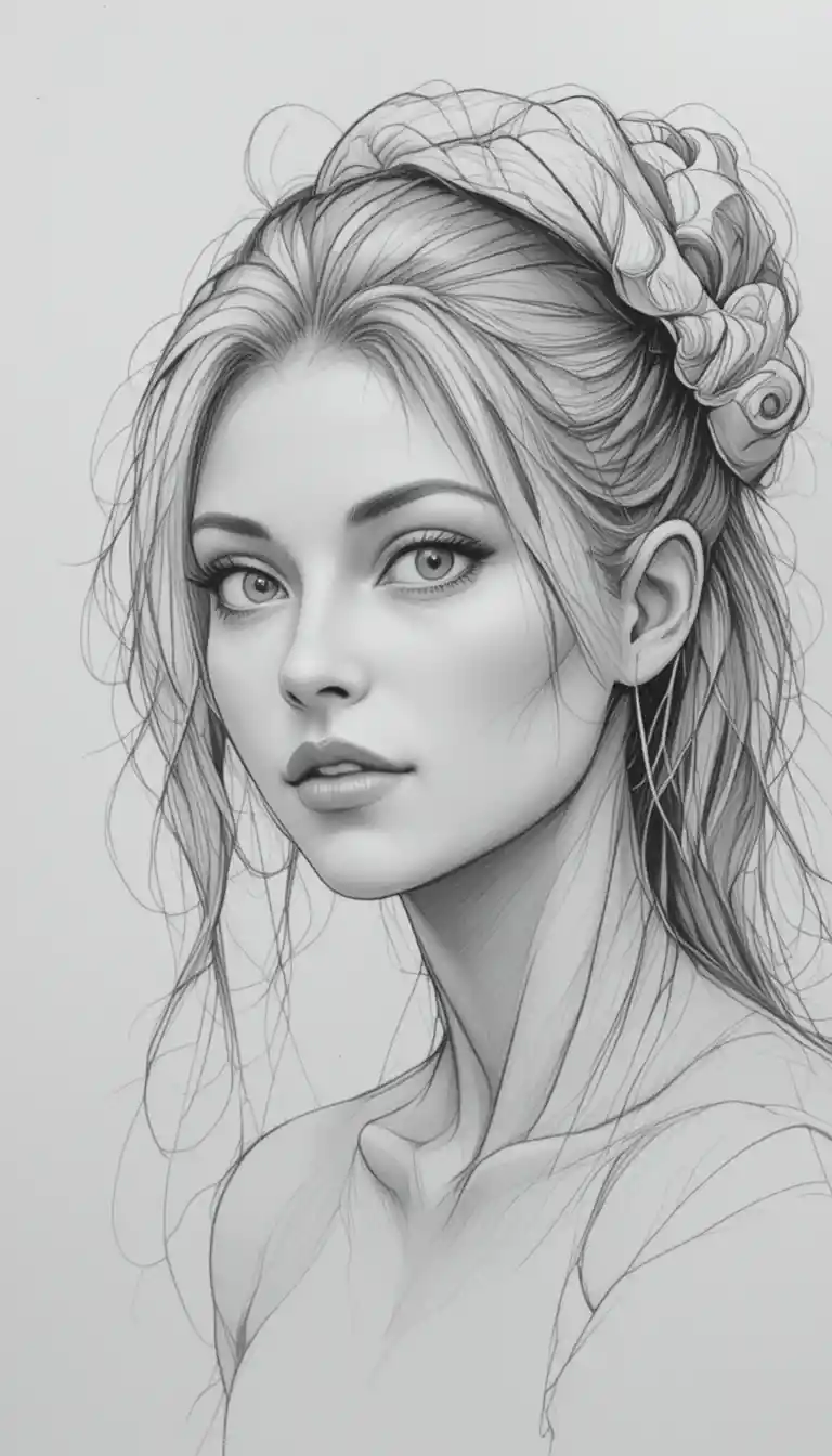 Detailed black and white pencil sketch with clean contours