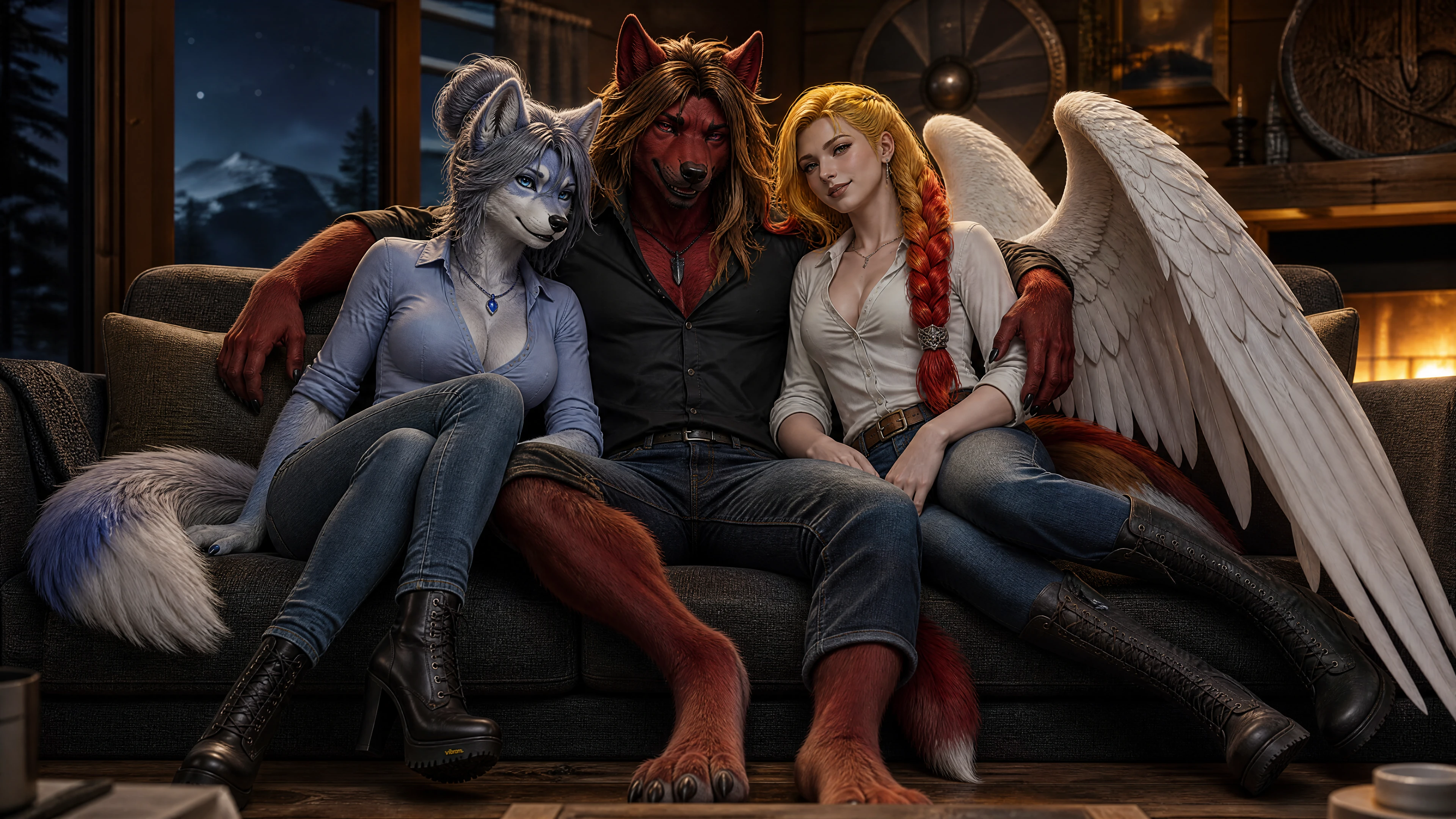 Femme loup anthro en tenue décontractée au port noble