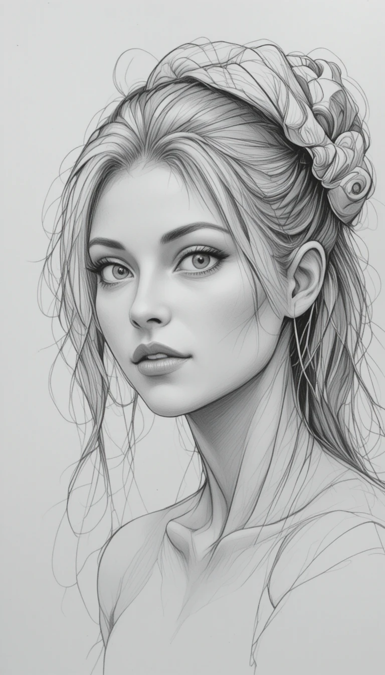 Detailed black and white pencil sketch with clean contours